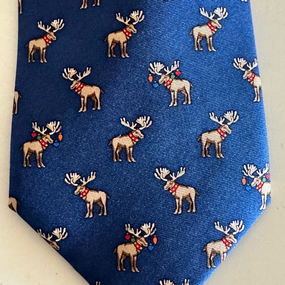 TOMMY HILFIGER Christmas Holiday Moose Print 100% Silk Men’s Tie - Picture 4 of 8